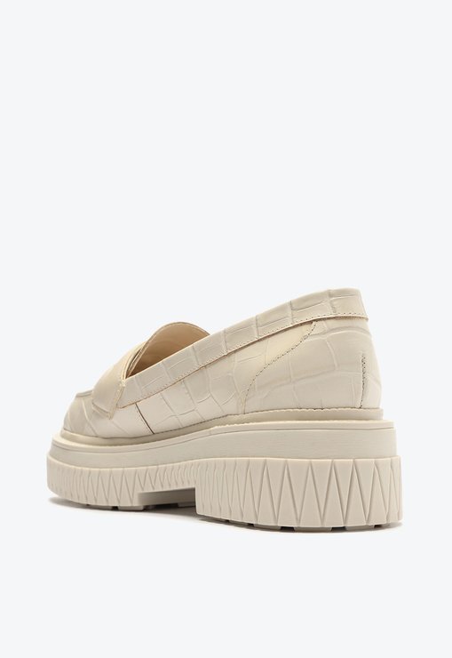 Sapato Mocassim Tratorado Viola Couro Croco Branco
