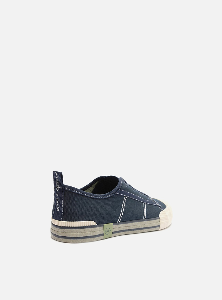 Tênis Slip On Azul Arezzo Lona Collab Alme