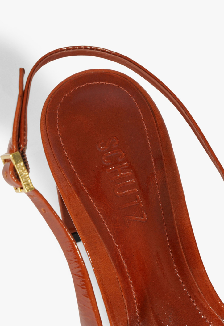 Scarpin Slingback Rhonda Mid Couro Marrom