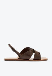 Sandália Entrelaçada Pespontos Marrom Boho