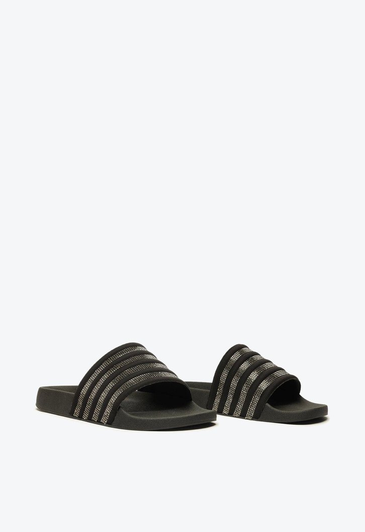 Rasteira Slide Preta Anacapri Tiras Brilhosas