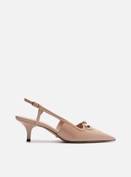 Scarpin Bege Salto Fino Slingback Fivela