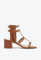 Sandália Gladiadora Marrom Schutz Salto Bloco Couro Tachas