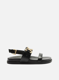 Sandália Rasteira Flatform Preta Arezzo Couro Metal
