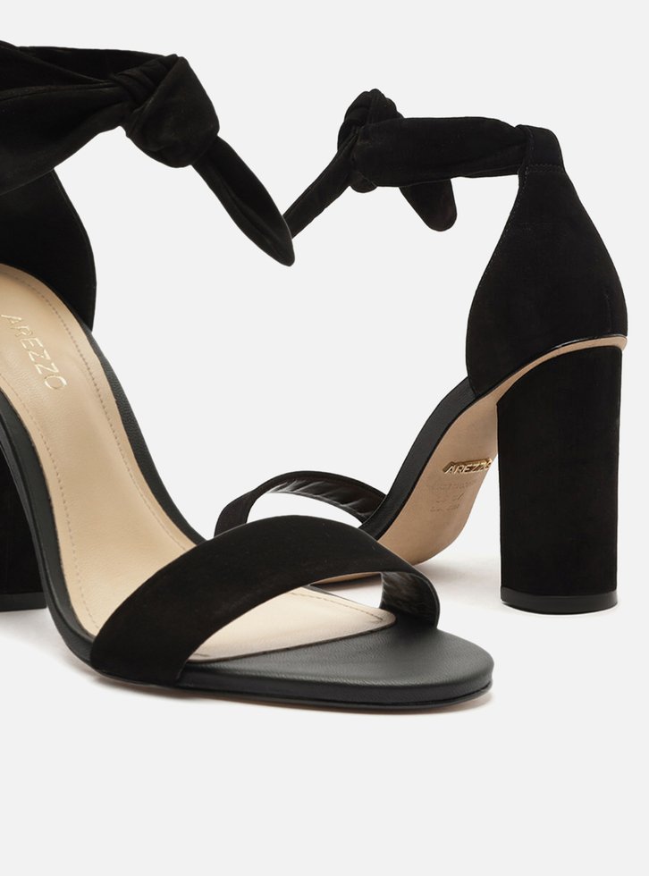 Sandália Preta Arezzo Lace-up Nobuck Salto Bloco Alto