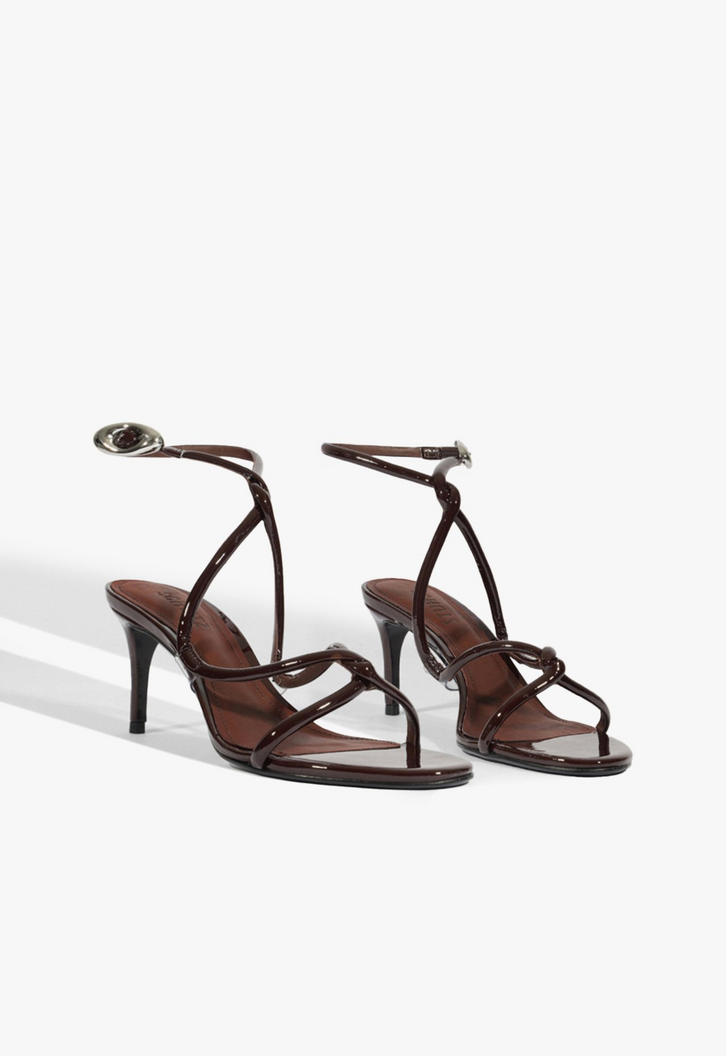 ラメル Sandália Salto Glam Curves Couro Marrom | ZZ MALL