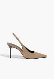 Slingback Salto Alto Fino Couro Bege