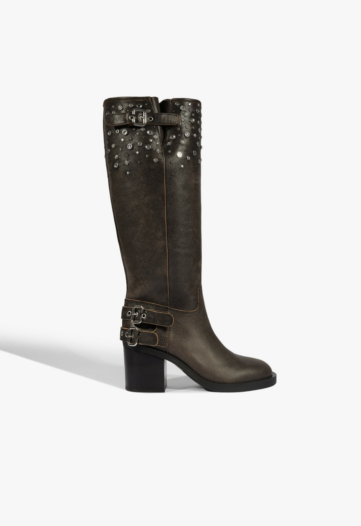 Bota Over The Knee Lea Couro Preto
