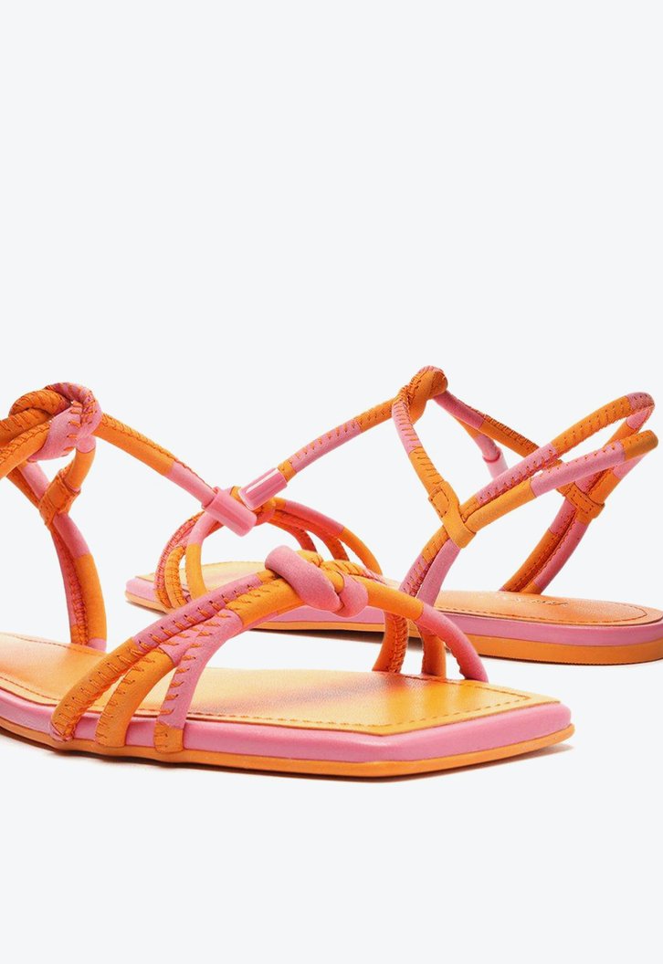 Sandália Rasteira Laranja Arezzo Nobuck Tiras Rosa