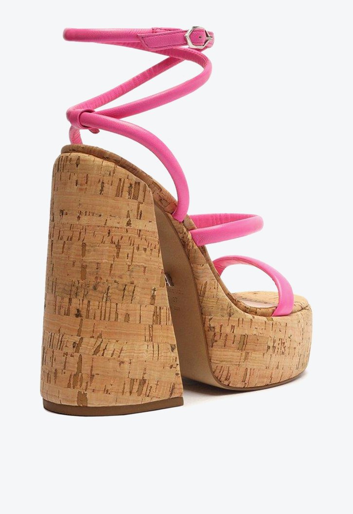 Sandália Meia Pata Rosa Arezzo Cortiça Tiras