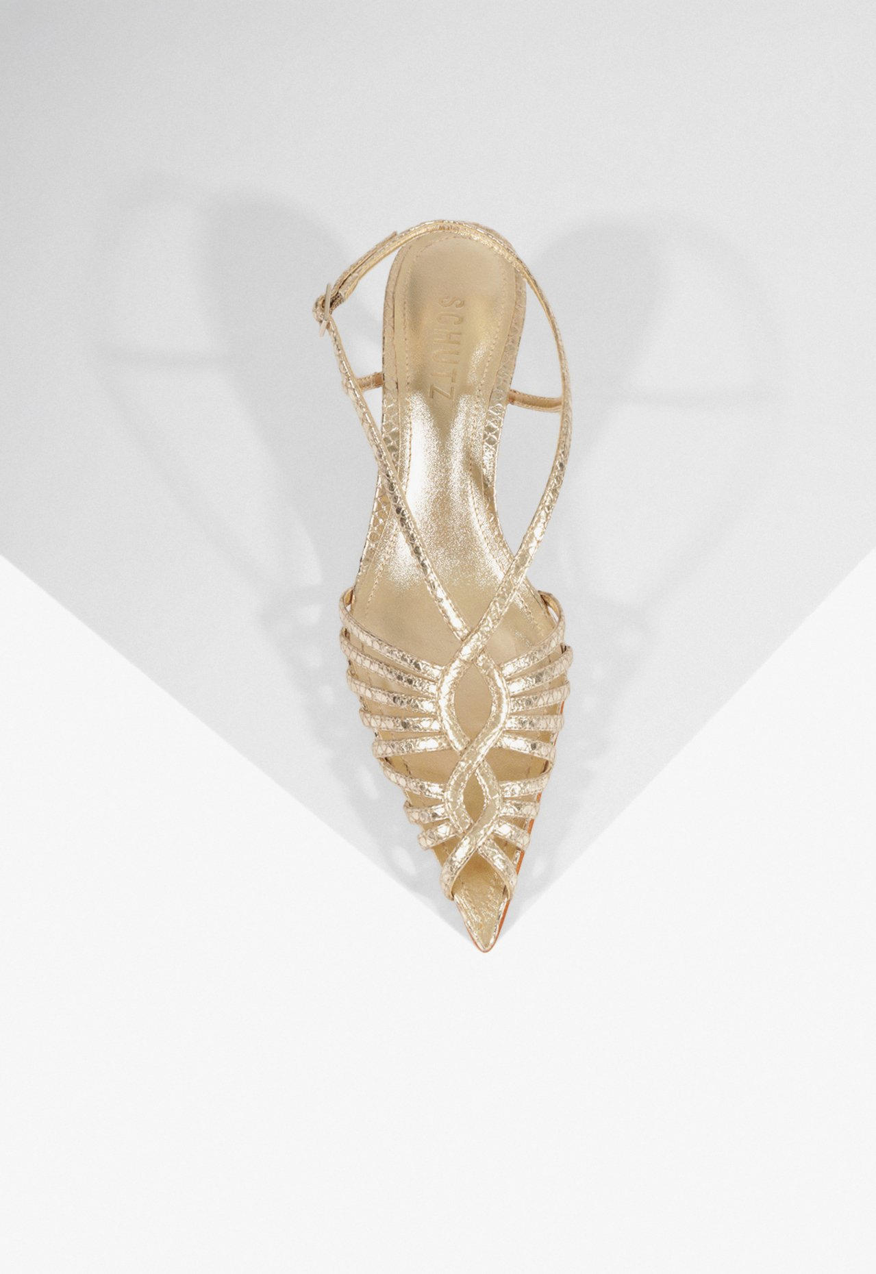 Sandália Slingback Salto Médio Couro Dourada | ZZ MALL Sandália Slingback Salto Médio Couro Dourada | ZZ MALL