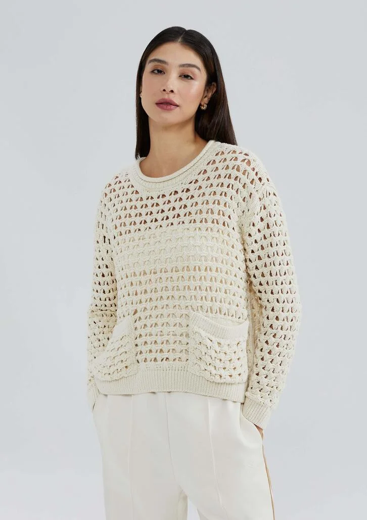 Blusão Creme Hering Em Tricô Com Bolso