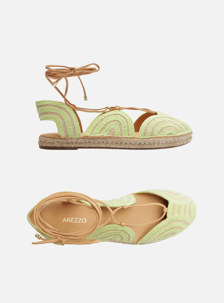 Espadrille Verde Bordada Rasteira Amarração
