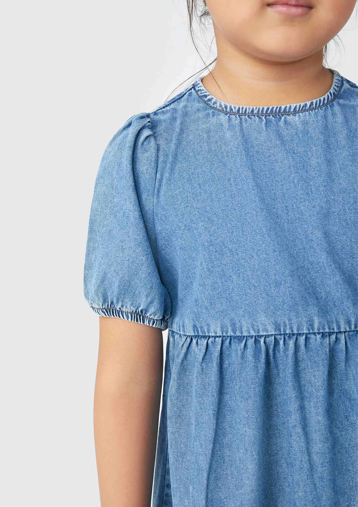 Vestido Azul Hering Jeans Infantil Com Manga Bufante