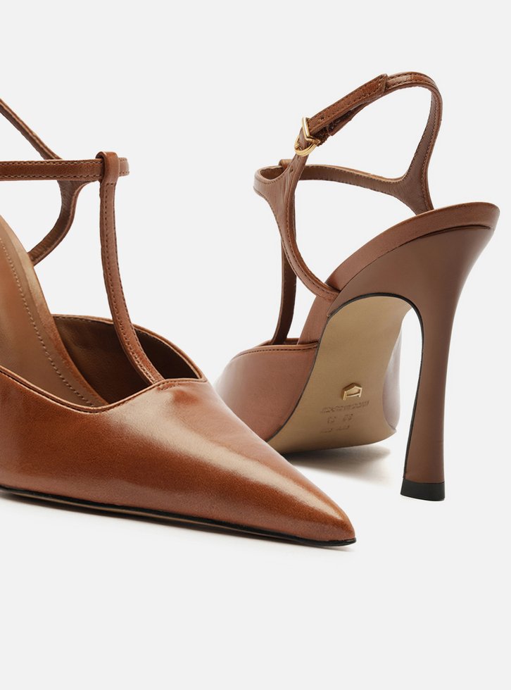 Scarpin Marrom Couro Salto Alto Aberto Telma