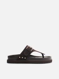 Sandália Papete Marrom Suede Tira Fivela