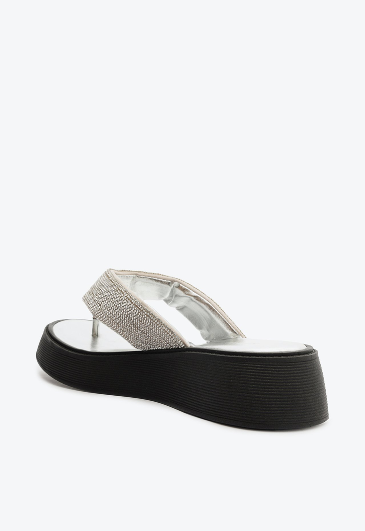 Chinelo Plataforma Tira Metalizada Prateado