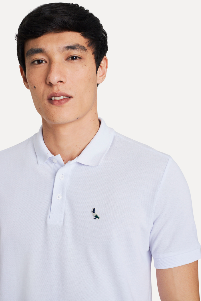 CAMISA POLO BRANCA RESERVA PIQUET PATCH PICA PAU TRICOLOR