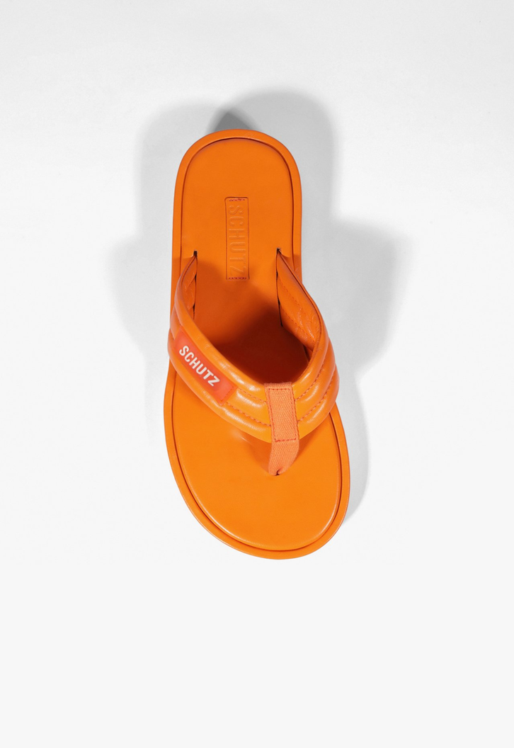 Chinelo Zoe Couro Laranja
