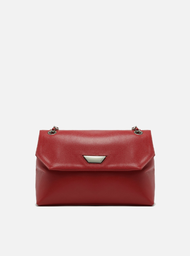 Bolsa Tiracolo Vermelha Couro Média Lapela Metal