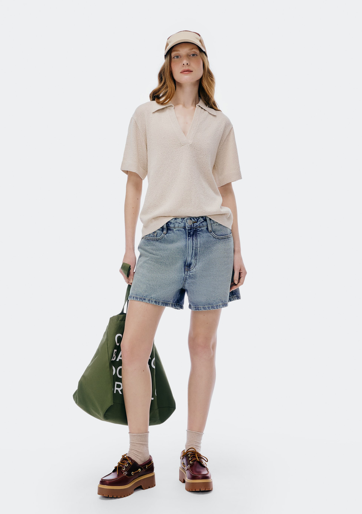 Shorts Azul Médio Hering Jeans Reto Cintura Média