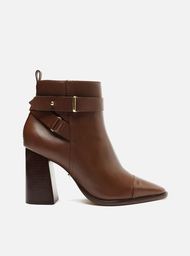 Bota Arezzo Marrom Couro Cano Curto Salto Bloco