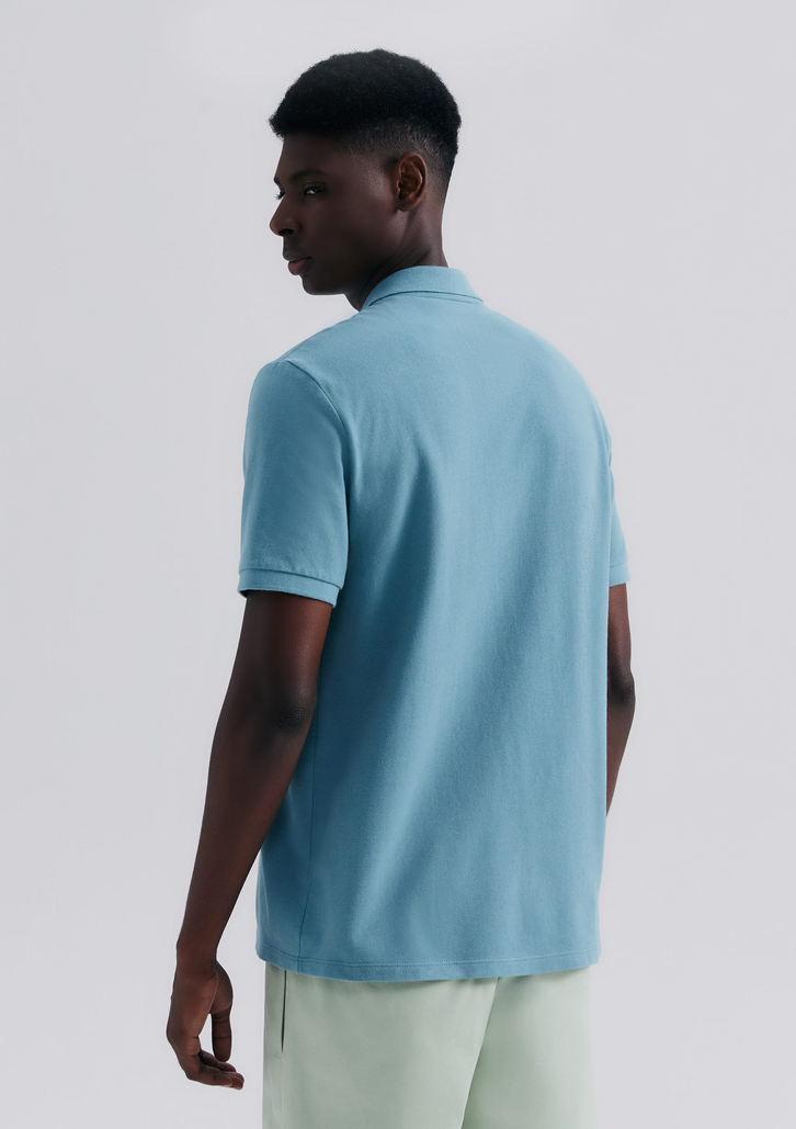 Camisa Polo Básica Azul Clara Manga Curta Em Piquet