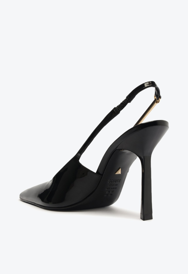 Sapato Scarpin Slingback Salto Alto Verniz Preto