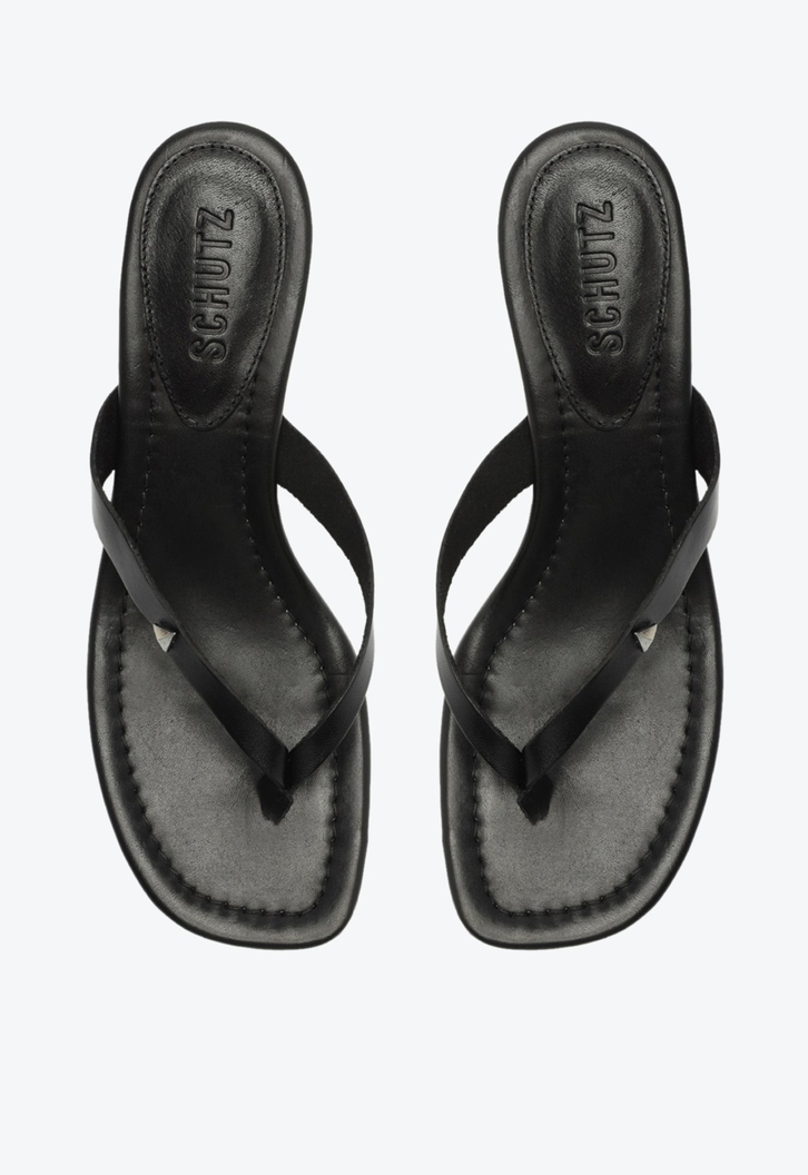 Chinelo Salto Fino Couro Preto