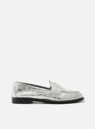 Mocassim Prata Arezzo Croco Bico Redondo Tira