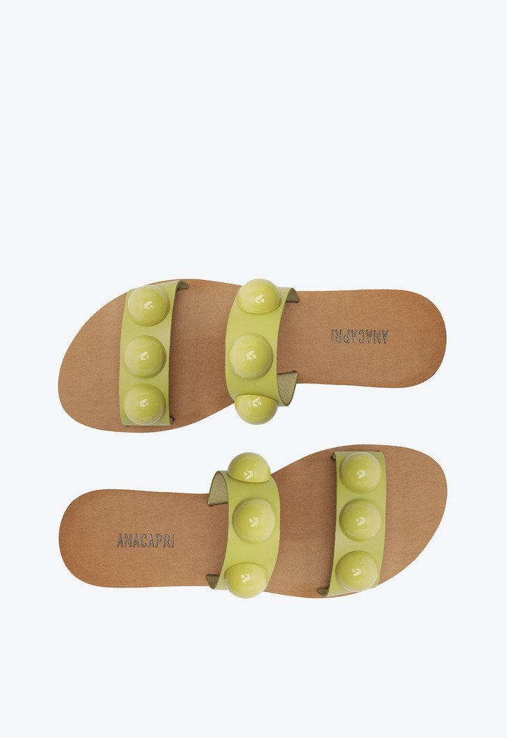 Rasteira Tiras Paralelas Esfera Pop Couro Verde