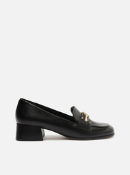 Loafer Preto Arezzo Couro Bloco Medalha