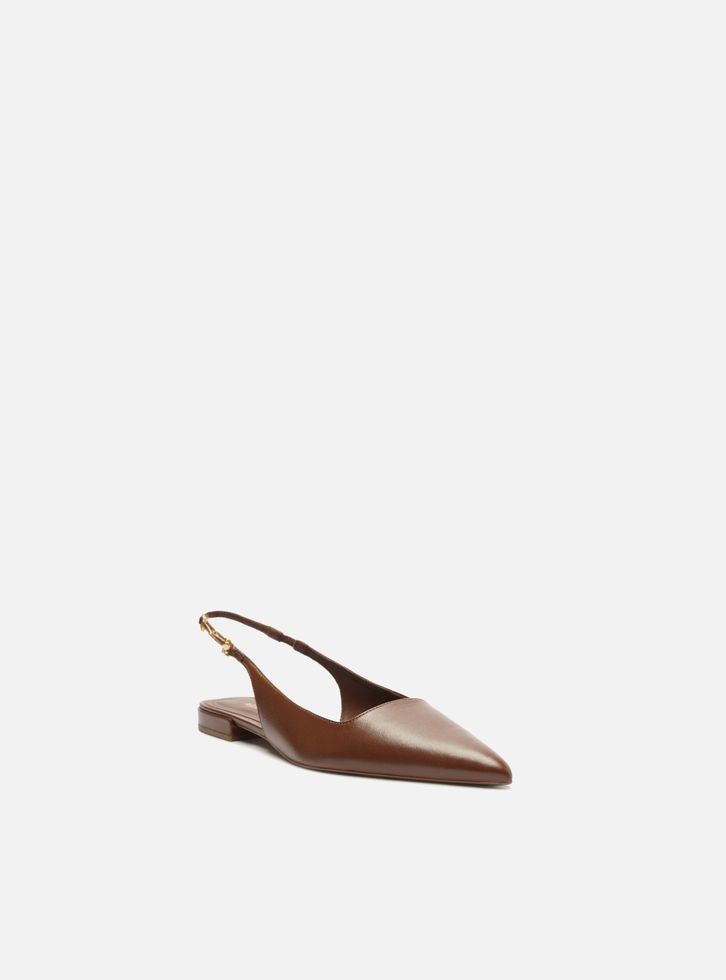 Sapatilha Marrom Arezzo Couro Slingback Detalhe Metal