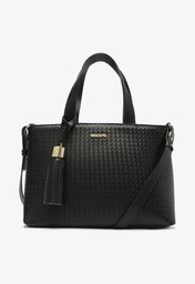 Bolsa Tote Preta Anacapri Média Textura Tressê Barbicacho
