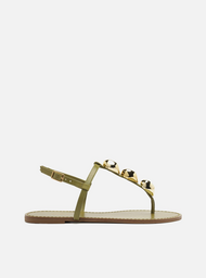 Sandália Rasteira Verde Couro Slim Metais