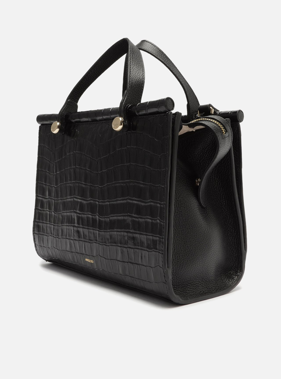 Bolsa Tote Preta Couro Savannah Média Croco