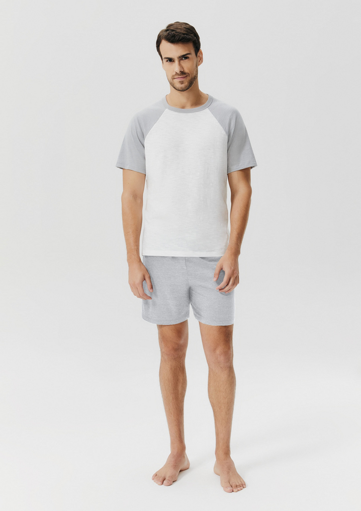 Pijama Cinza Hering Intimates Curto Masculino Com Camiseta Raglan