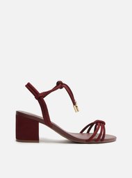 Sandália Vermelha Nobuck Salto Médio Bloco Nó