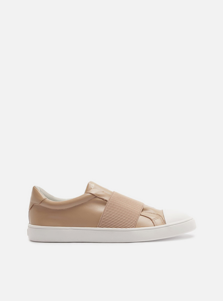 Tênis Nude Couro Slip On Elástico