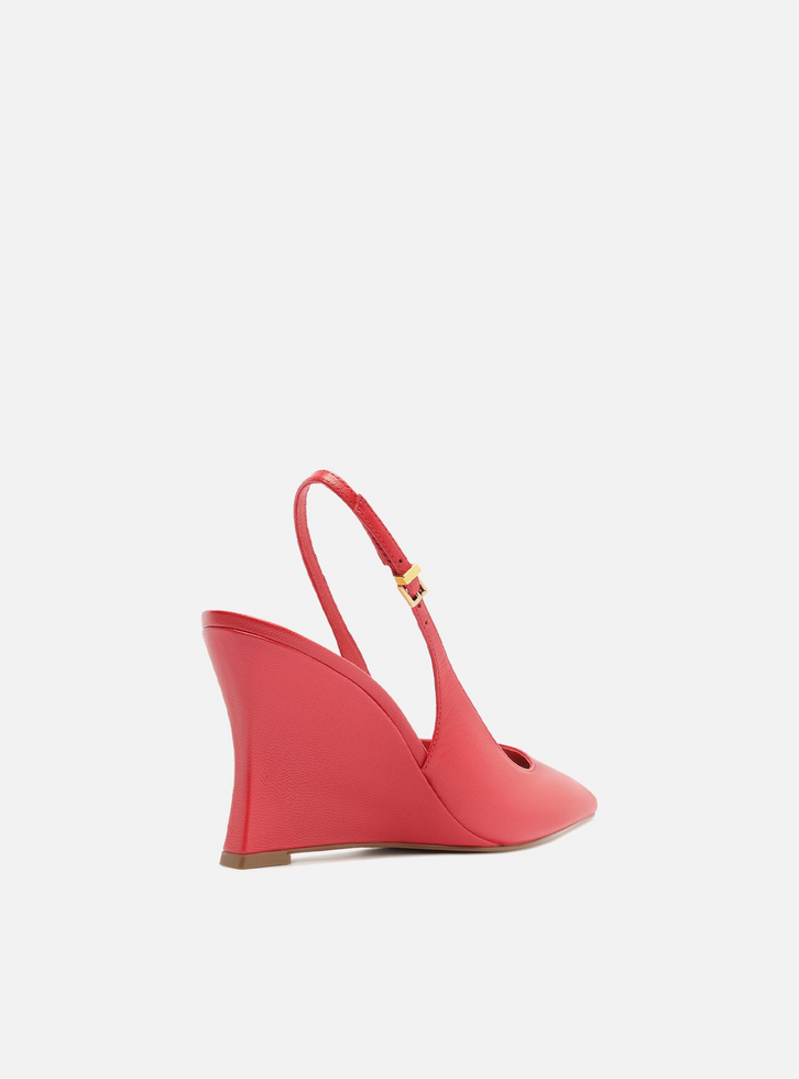 Scarpin Vermelho Couro Salto Alto Anabela Slingback