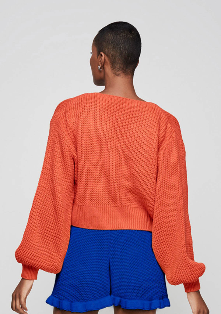 Cardigan Laranja Dzarm Em Tricô Com Mangas Bufantes