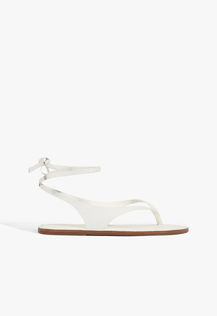 Sandália Rasteira Couro Amarração Branca
