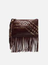 Clutch Vermelha Couro Média Franjas Ilhoses