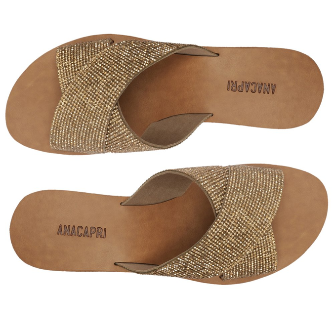 Sandália Flatform Marrom Íris Tiras Cruzadas Brilho Dourado Glam