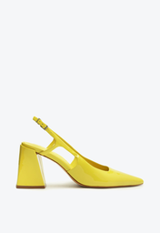 Sapato Scarpin Amarelo Schutz Salto Geometrico Couro