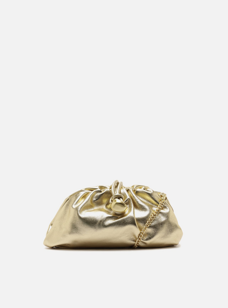 Bolsa Clutch Dourada Couro Média Corrente