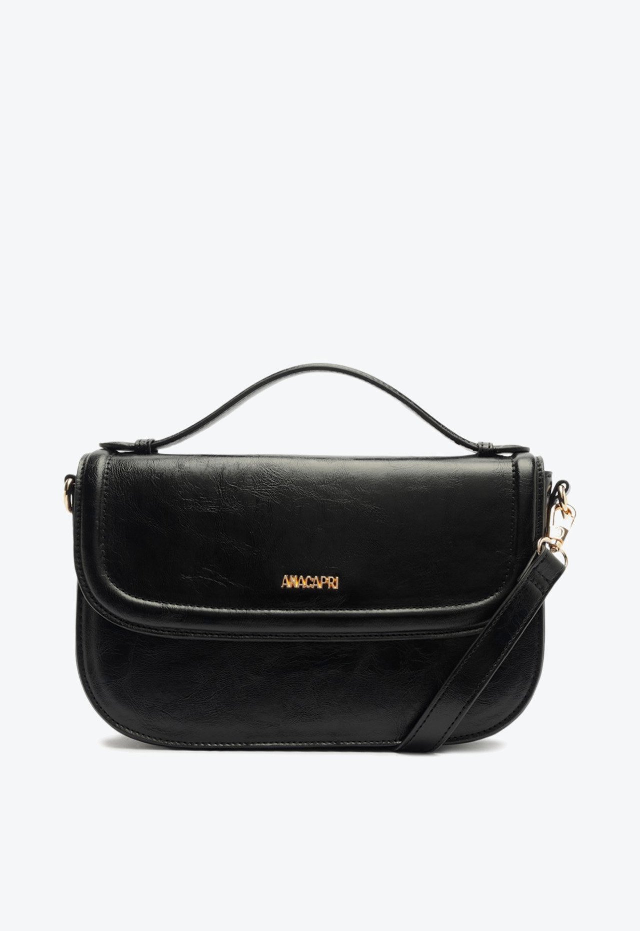 Bolsa Tiracolo Média Com Tampa e Puxador Preta Bolsa Tiracolo Média Com Tampa e Puxador Preta