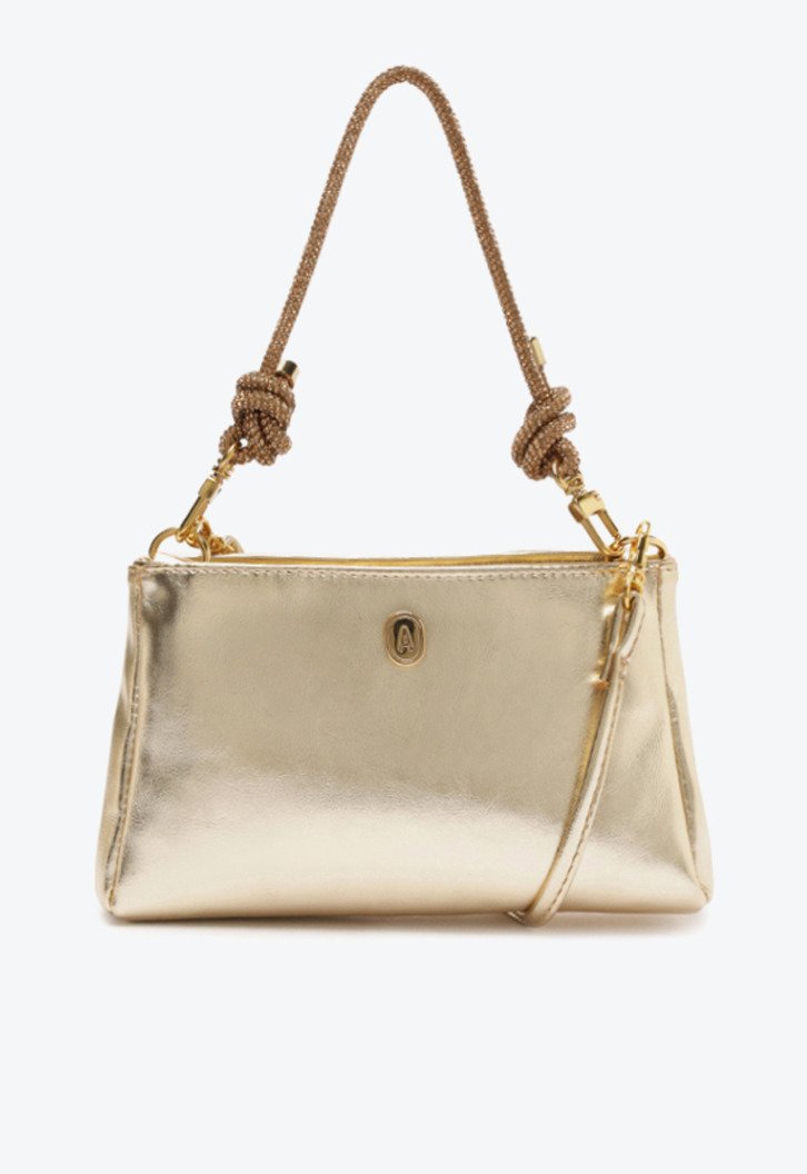 Bolsa Tiracolo Pequena Alça Strass Dourada