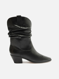 Bota Western Preta Arezzo Couro Cano Curto Franzido