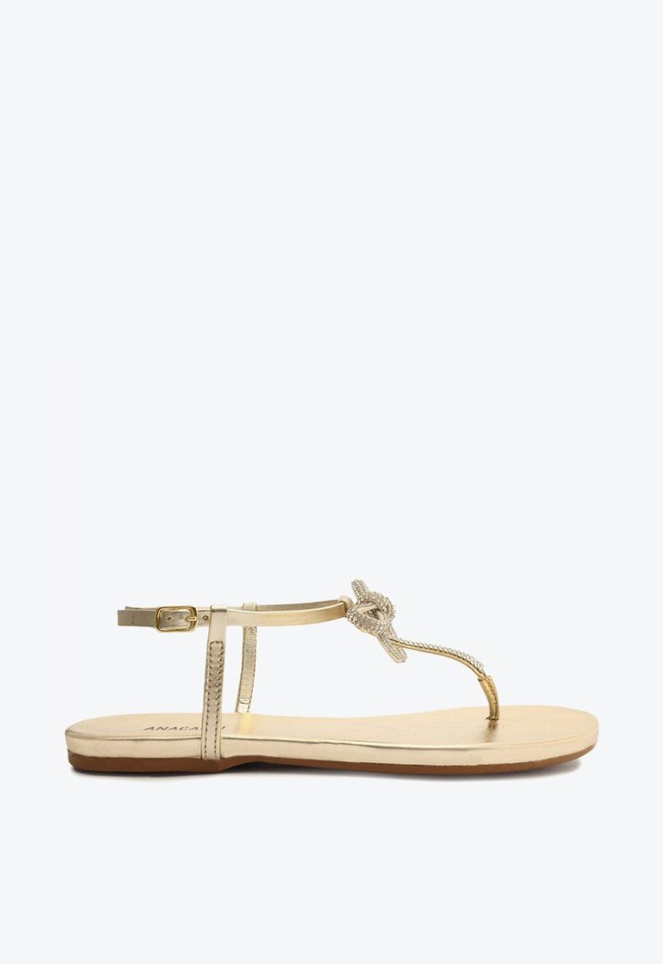 Sandália Rasteira Dourada Anacapri Laço Strass